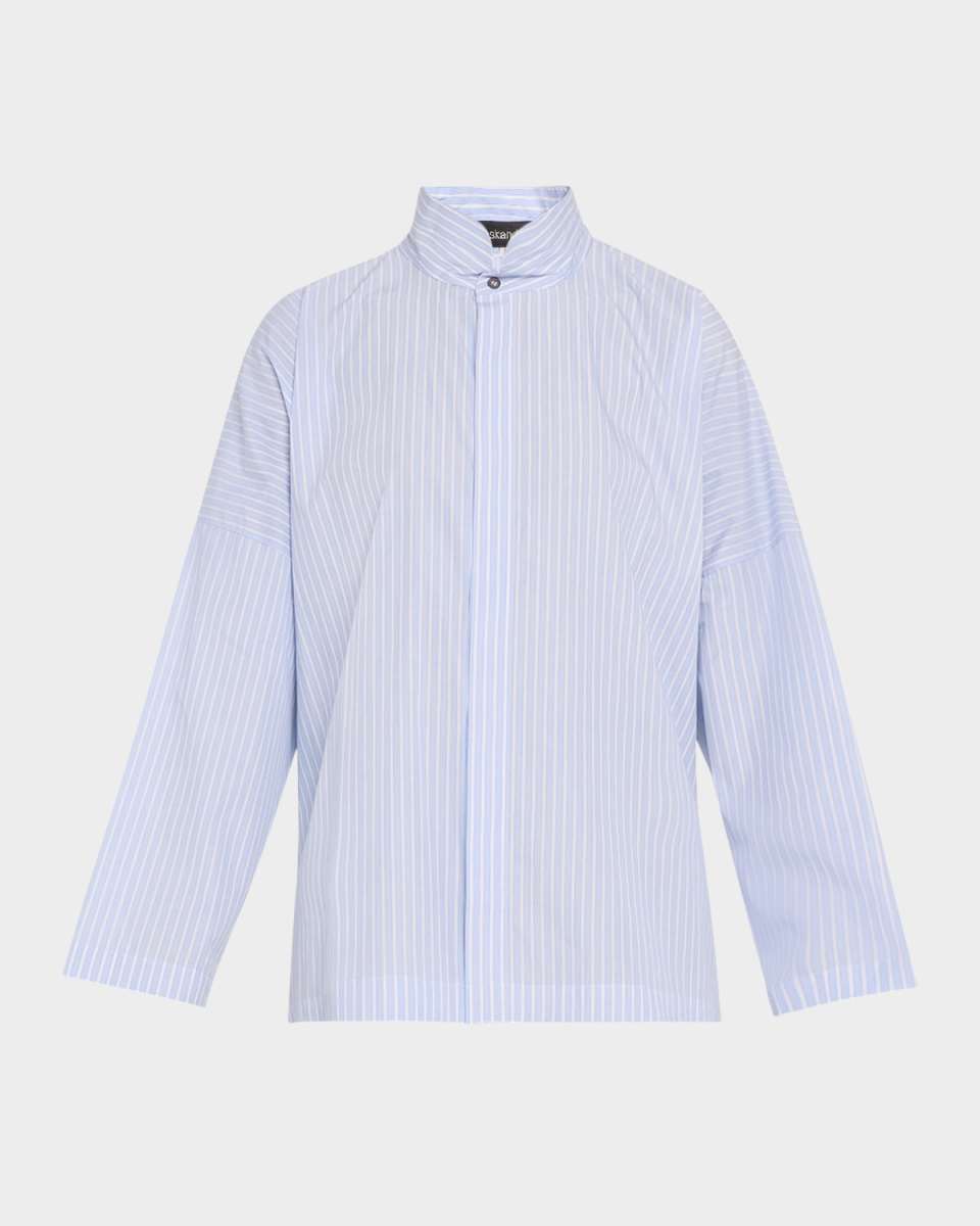 Wide Longer-Back Double Stand-Collar Shirt (Mid Plus Length)